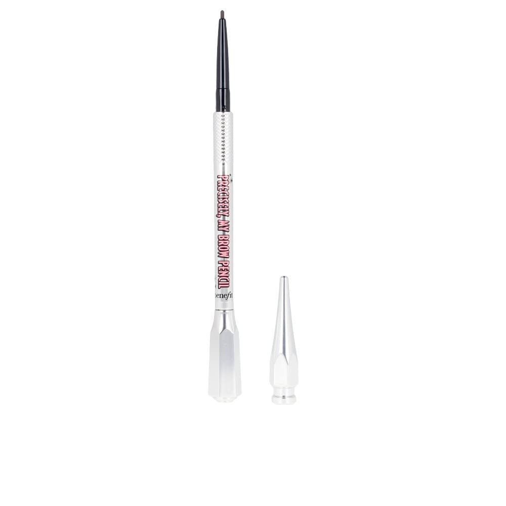 Benefit Precisely My Brow Pencil front view showing slim dual-ended design and warm deep brown shade benefit