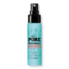 Benefit Super Setter front packaging showing travel-size bottle and label benefiting portable use