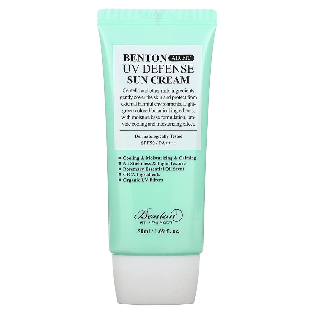 BENTON front tube view showing SPF50+ protection and lightweight benefit