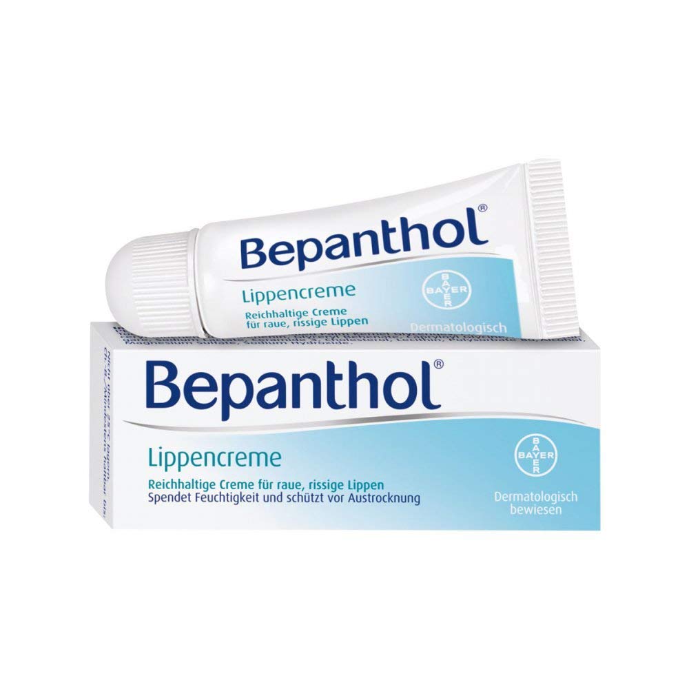 Bepanthol lip cream front tube showing compact size and quick hydration benefit