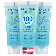 Bergman Kelly front label showing tropical waterfall scent and size, clear guest reassurance