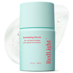 Berkland front bottle shot showing matcha red light activation serum and measured pump benefit