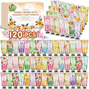 BESNEL front view of 120-pack mini hand cream set showing all tubes and labels for gifting