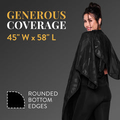 Betty Dain full-size cape on model showing generous 45x60 inch coverage