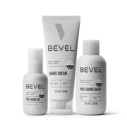 Bevel front packaging showing full shaving kit and premium presentation benefit