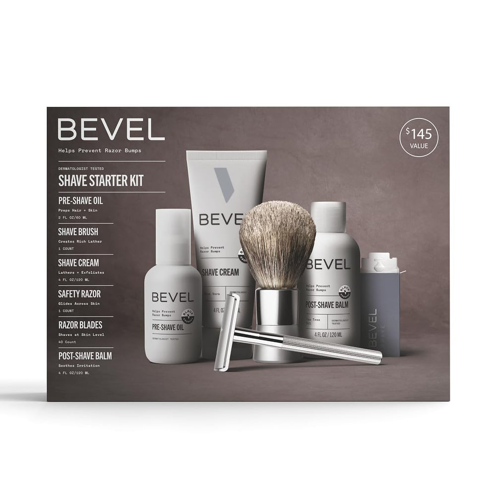 Bevel front packaging showing complete kit and organized contents for easy grooming