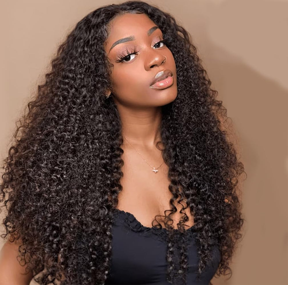 Bexclent front view of deep wave half wig showing natural hairline and instant volume benefit