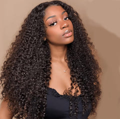 Bexclent front view of deep wave half wig showing natural hairline and instant volume benefit