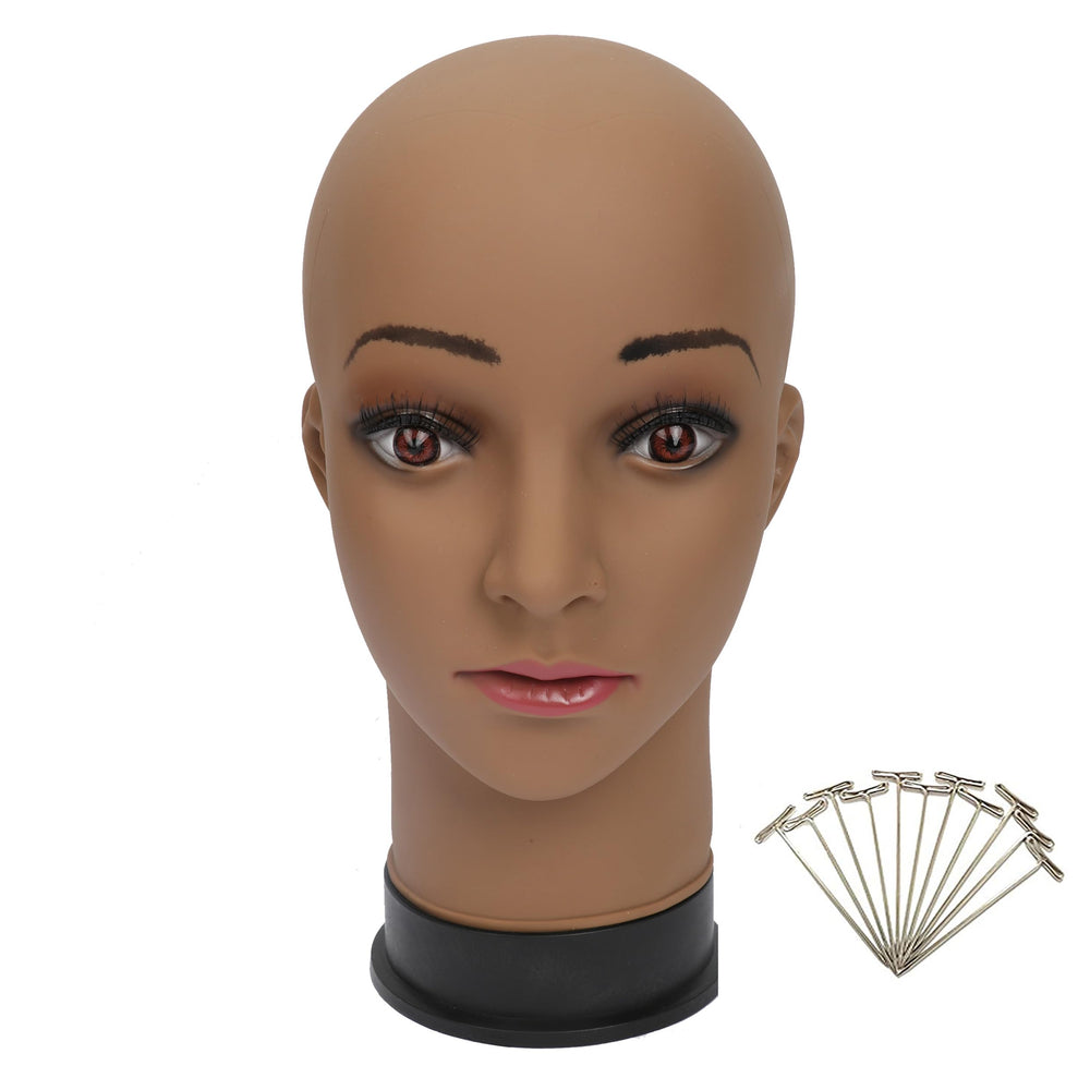 BHD BEAUTY front view brown mannequin head showing realistic form and stable base