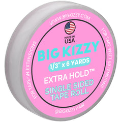 Big Kizzy front packaging showing tape roll and length for professional use