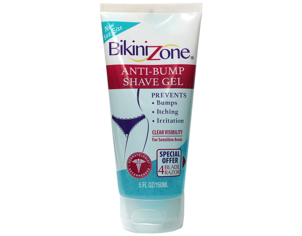 Bikini Zone front packaging showing product and benefits for smooth bikini-line skin