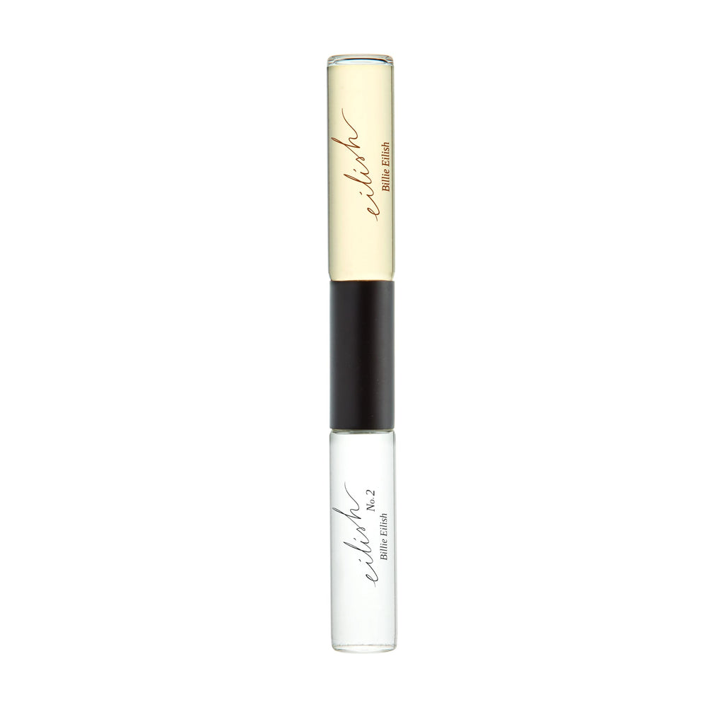 Billie Eilish dual rollerball front view showing both fragrance ends and compact design benefit