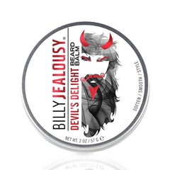 Billy Jealousy front tin showing product and warm sandalwood scent benefit
