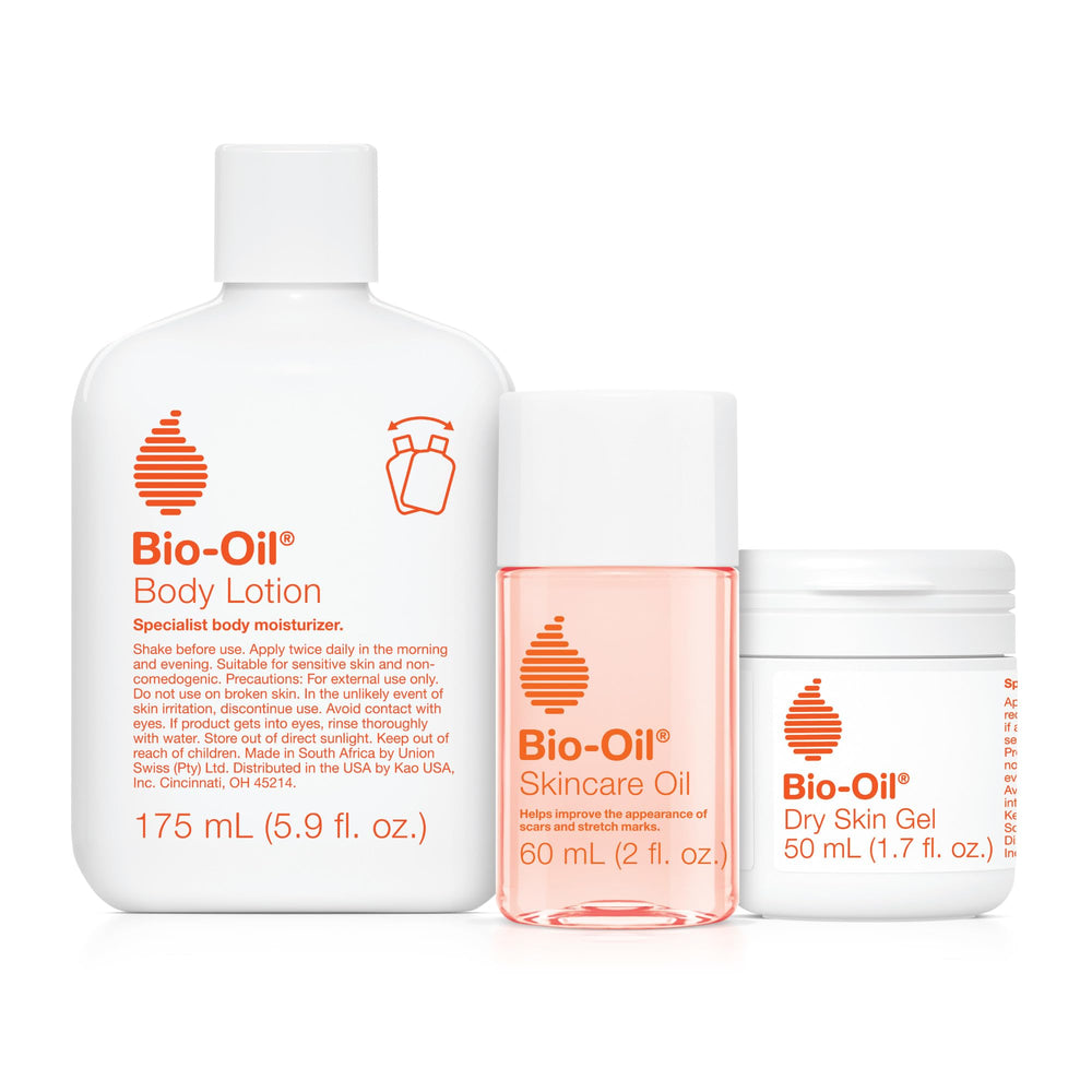 Bio-Oil travel kit front packaging showing all three trial products for sampling
