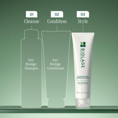 5 oz Biolage Gelée in hand to show product scale and travel-friendly convenience benefit