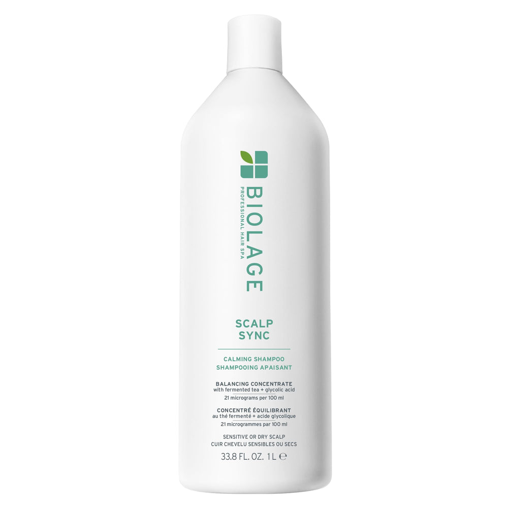 Biolage bottle front view showing calming shampoo and clear label benefit