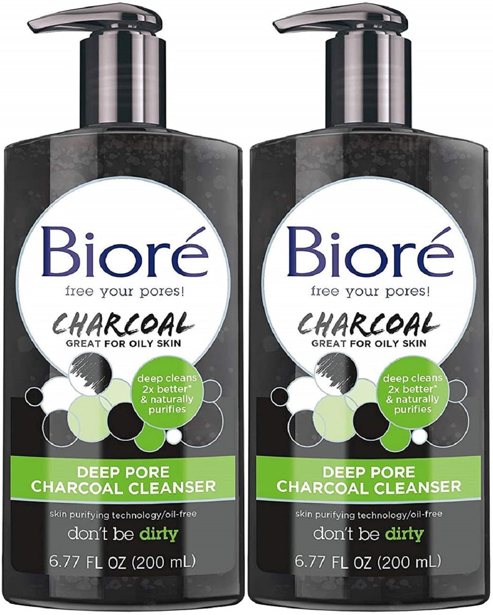 Bioré deep pore charcoal cleanser front packaging shows product and size, clear daily use benefit