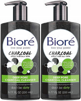 Bioré deep pore charcoal cleanser front packaging shows product and size, clear daily use benefit
