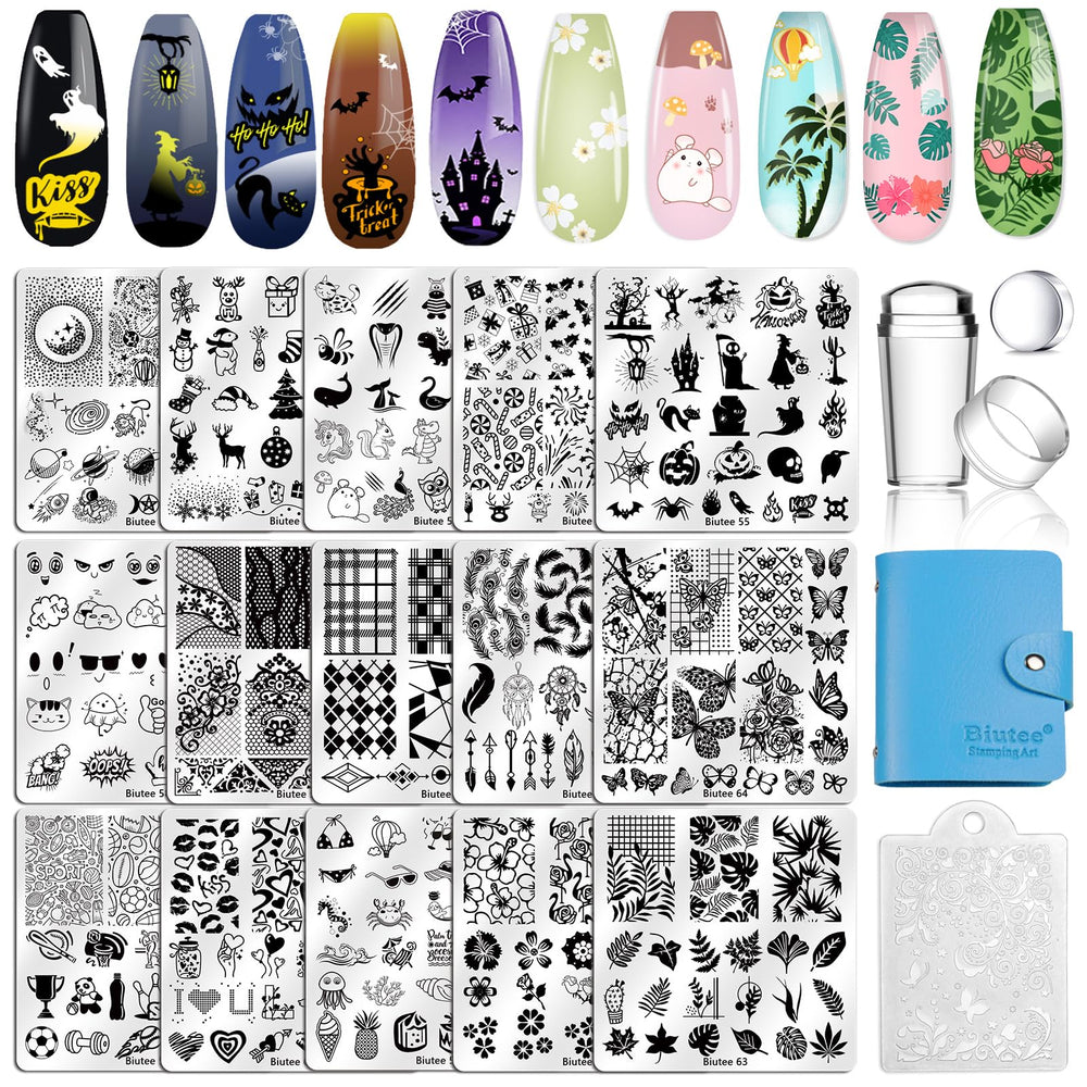 Biutee front packaging showing plates and stamper for easy storage