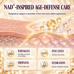BIYSBER ingredient label close-up, shows peptides and NAD+ support for clearer skin