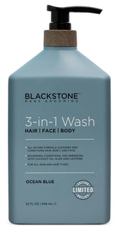 Blackstone front label showing Ocean Blue 32 fl oz for easy identification and storage