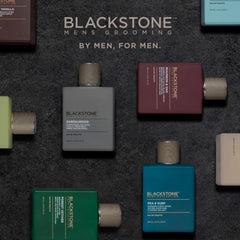 Blackstone bottle inside a grooming bag showing travel-ready size and convenience benefit