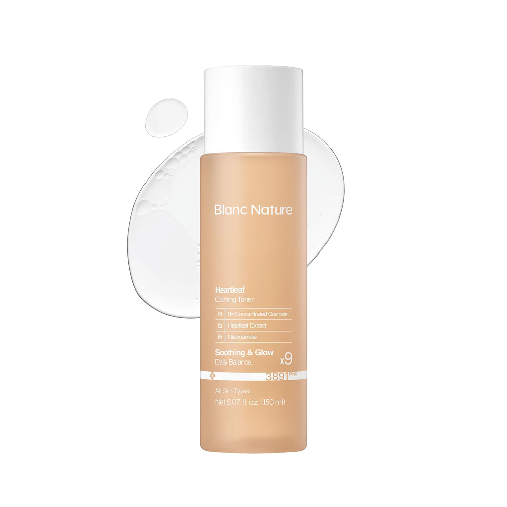 BLANC NATURE front bottle shot showing calming toner and clear benefits