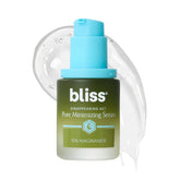 Bliss front packaging showing bottle and logo, conveys compact travel-ready skincare