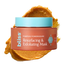Bliss pumpkin mask front jar showing clean packaging and benefit of resurfacing