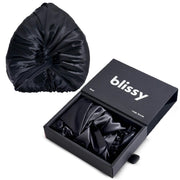 Blissy silk bonnet front view showing generous fit and sleek finish for hair protection