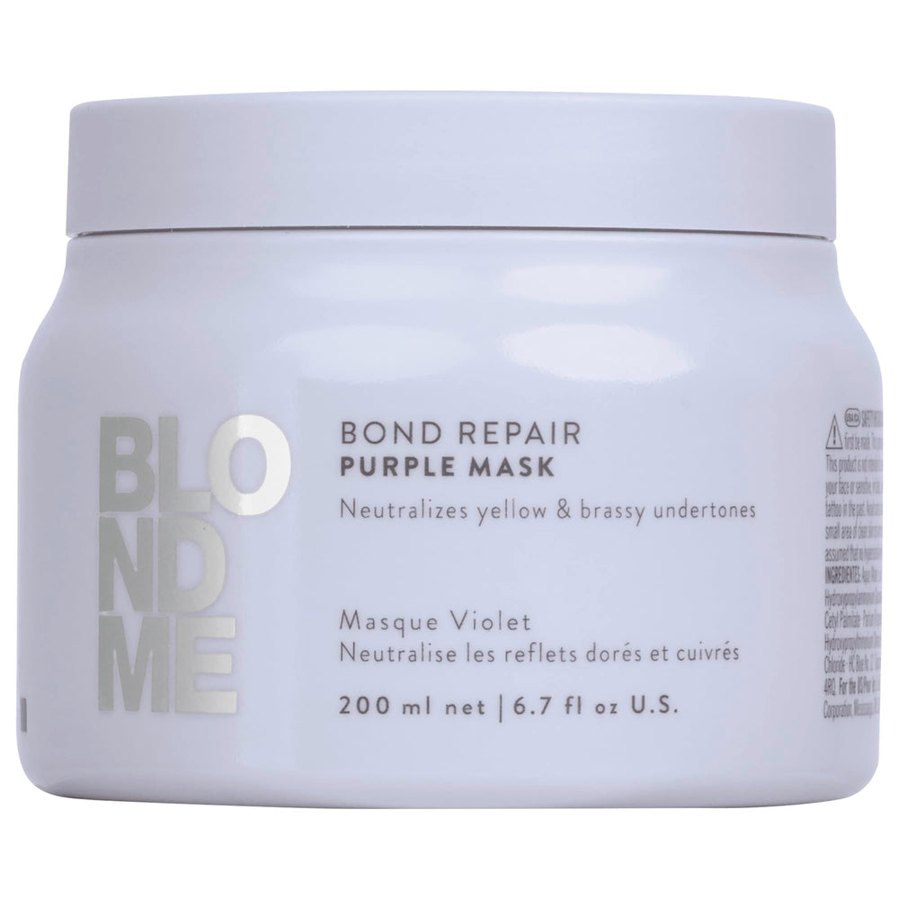 BlondMe purple mask jar front view showing packaging and quick salon results