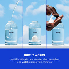 BLUELAND tablet pack closeup displaying compact, plastic-free packaging benefit