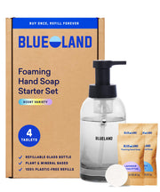 BLUELAND Forever Bottle front view showing reusable design and clear glass benefit