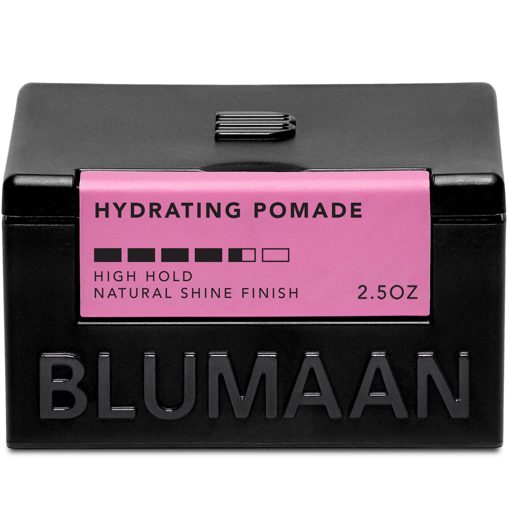 BluMaan hydrating pomade front jar showing clean packaging and benefit of control