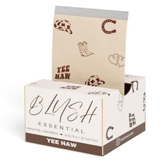 Blush Essentials foil stack front view showing neat pre-cut sheets and quick access benefit