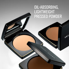 Bobbi Brown puff detail beside compact emphasizing precise oil control application