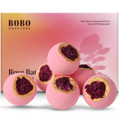 BoboSweeTree front packaging showing six rose bath bombs and gift box for gifting