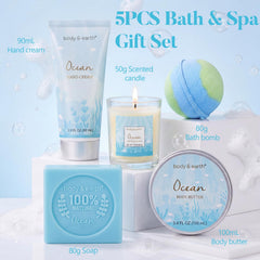 BODY & EARTH scented candle lit to create relaxing ocean-inspired ambiance