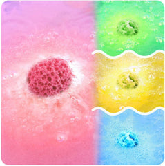 BOENFU bath bomb fizzing in tub demonstrating colorful effervescence benefit