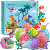 bofuoos packaging front showing colorful dinosaur bath bombs and benefits