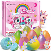 Bofuoos front packaging showing colorful unicorn bath bombs and toys