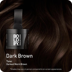Boldify compact open to reveal pressed powder pan for precise touch-ups