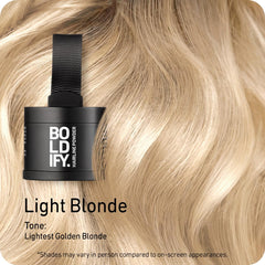 Boldify Light Blonde open compact with applicator demonstrating precise application