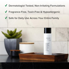 Boldly Basic close-up ingredient label highlighting dermatologist-tested and toxin-free benefits