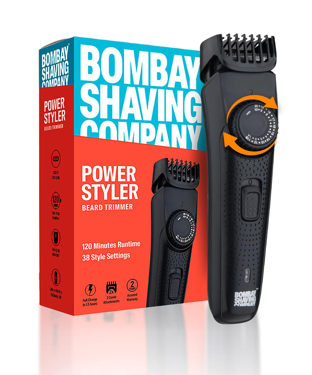 Bombay Shaving Company Prime Trimmer front view showing sleek design and ergonomic grip benefit