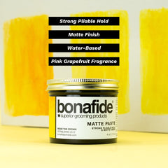 Close-up of Bona Fide Pomade texture highlighting clay-rich grip and matte finish