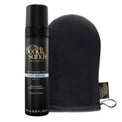 Bondi Sands front packaging showing foam can and mitt, clear product identification