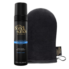 Bondi Sands front packaging showing Ultra Dark foam and mitt for at-home tanning
