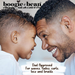 Boogie and Bean used while braiding hair showing smoother strands benefit