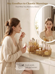 Booklov amber holding tall skincare bottles for space-saving storage